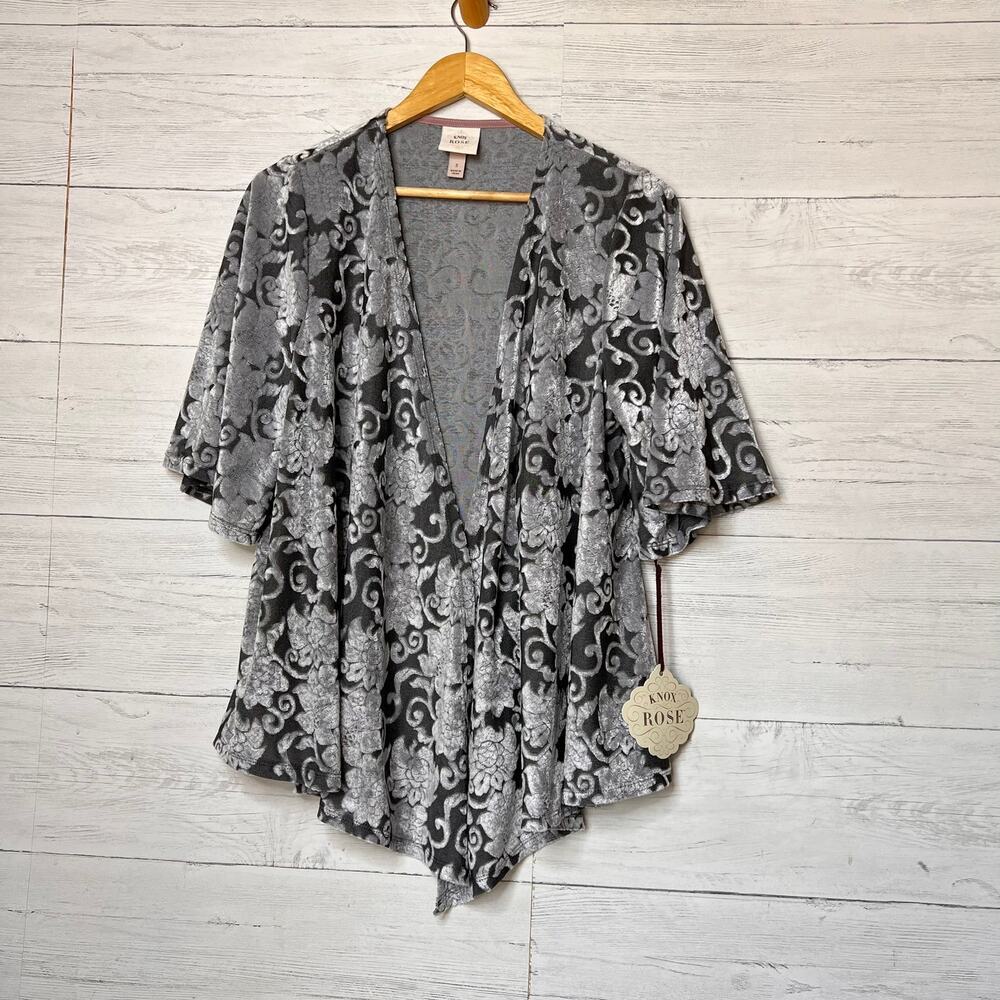 Knox Rose Cardigan Womens Size Small Black & Gray Velvet Burnout Floral